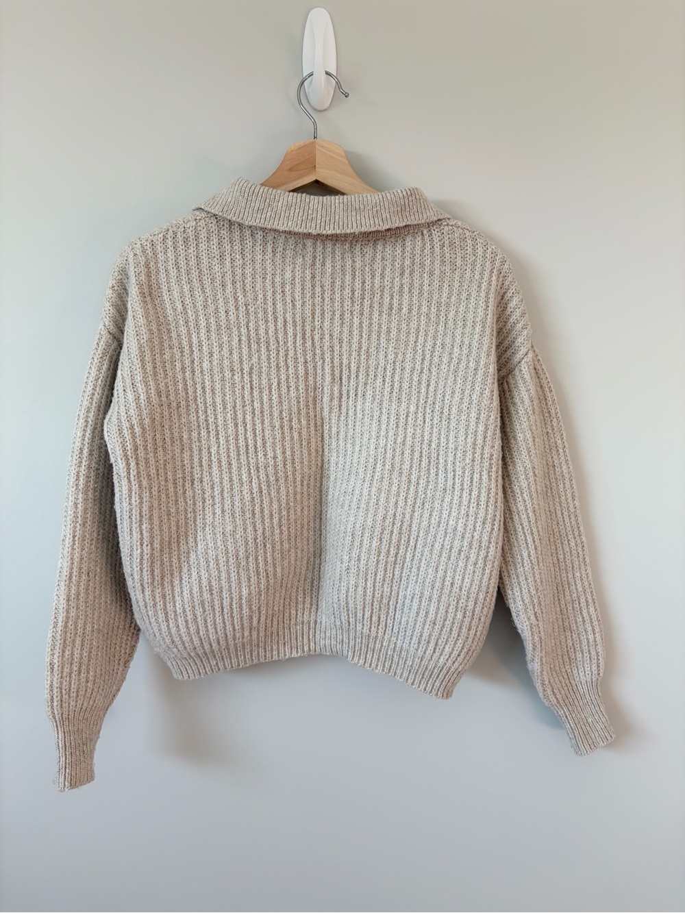 Zenana Oatmeal Ribbed Knit Collared Sweater - Picture 2 of 5
